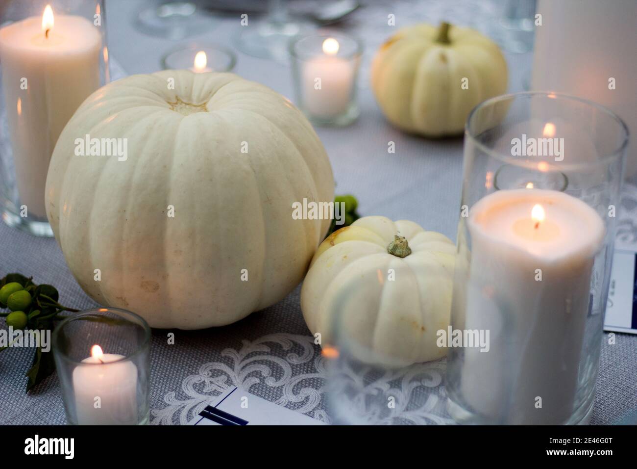 Elegant dinner table served on a garden Stock Photo