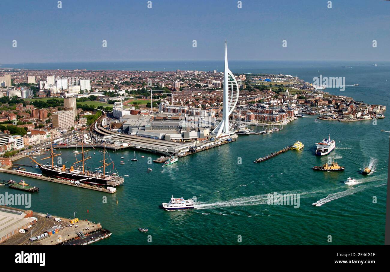Aerial view of Portsmouth harbour and Southsea, Hampshire, UK Stock Photo
