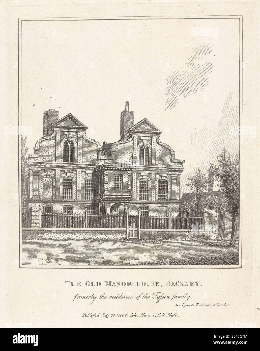 unknown artist, The Old Manor House, Hackney, 1800. Engraving Stock ...