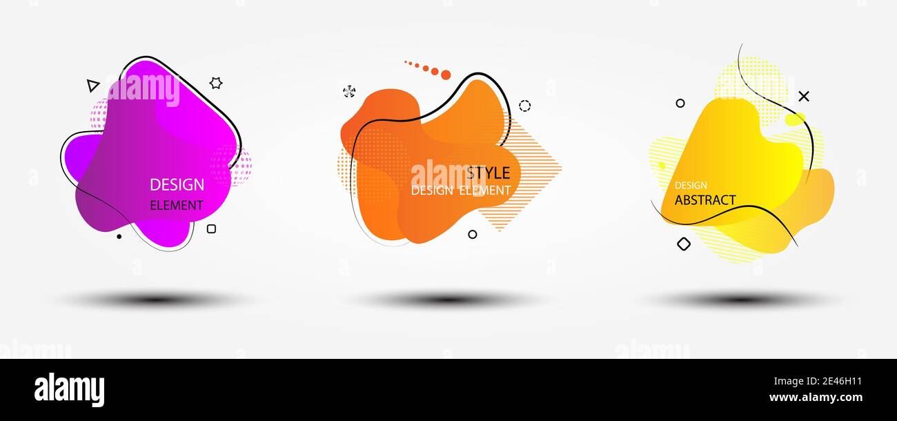 Set of abstract modern graphic elements. Dynamical colored forms and line. Stock Vector