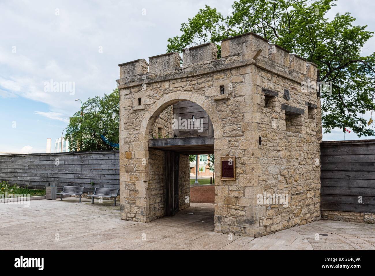 The Gate of the Historic Fort Garry, established by the Hudson Bay Company, in the actual Upper Fort Garry Park in the city of Winnipeg, Manitoba. Stock Photo