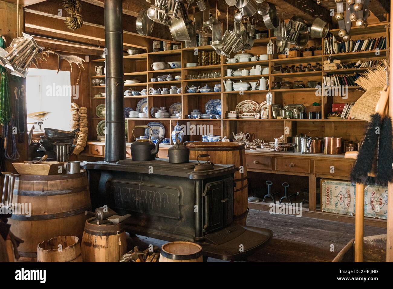 Building interiors of the Lower Fort Garry National Historic Site established in 1831 the by the Hudson Bay Company. Stock Photo