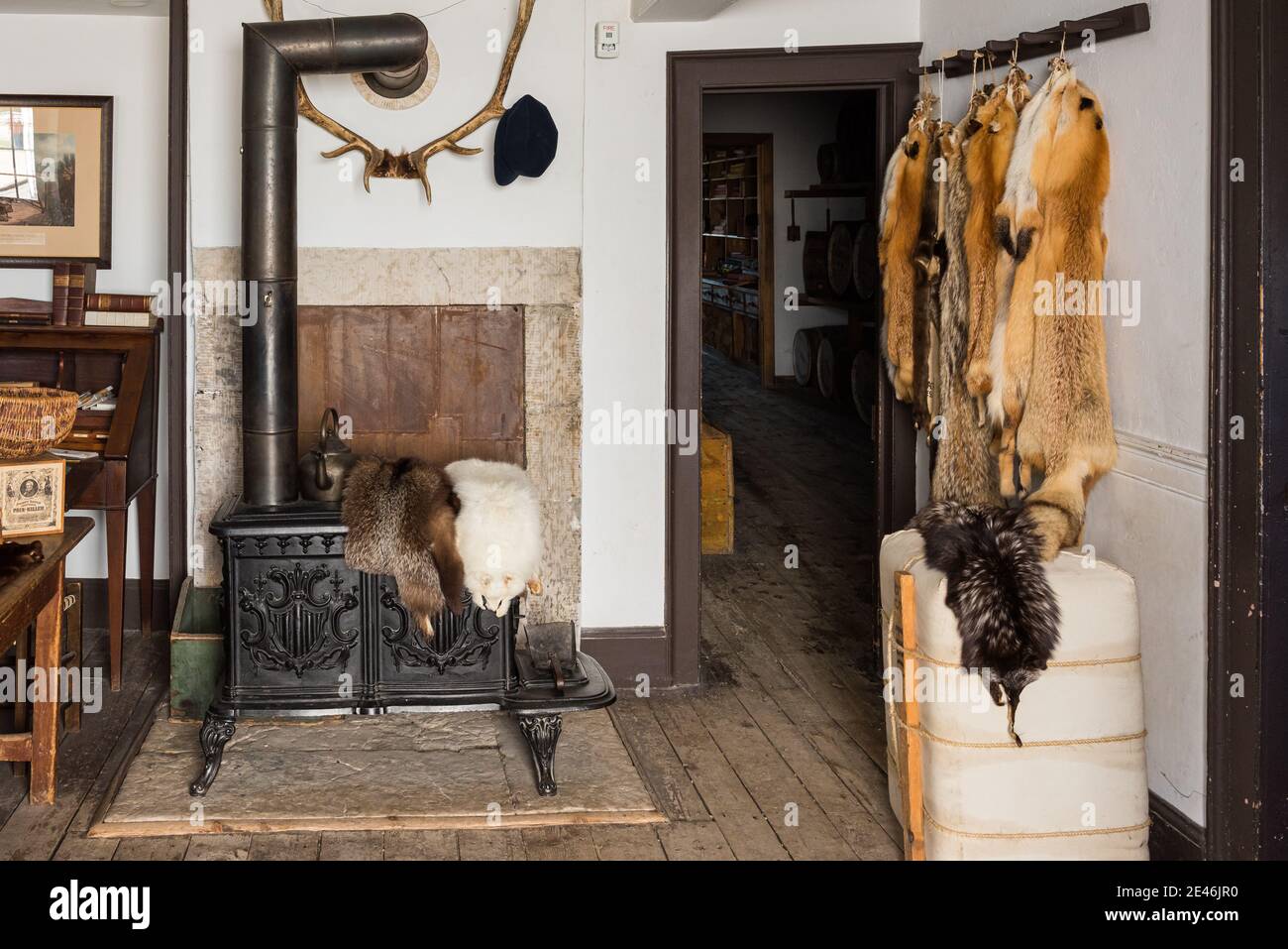 Building interiors of the Lower Fort Garry National Historic Site established in 1831 the by the Hudson Bay Company. Stock Photo