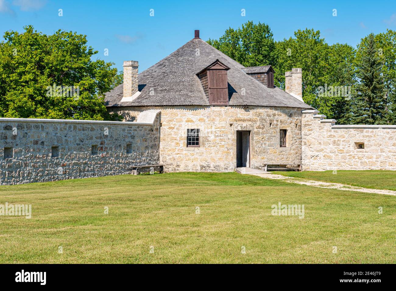 Building exteriors of the Lower Fort Garry National Historic Site established in 1831 the by the Hudson Bay Company. Saint-Andrews, Manitoba, Canada Stock Photo