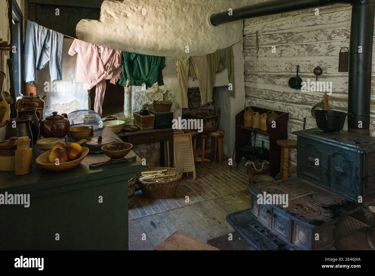 Building interiors of the Lower Fort Garry National Historic Site established in 1831 the by the Hudson Bay Company. Stock Photo