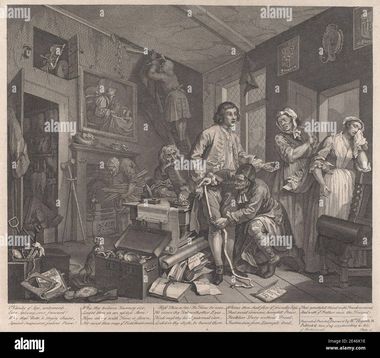 William Hogarth, 1697–1764, British, A Rake's Progress, Plate I: He Takes Possession, 1735. Line engraving. Stock Photo