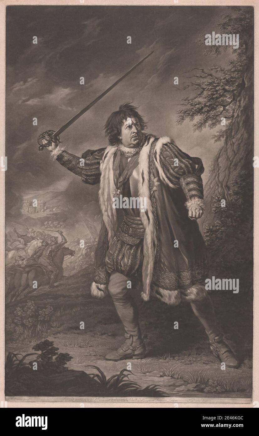 Print made by John Dixon, ca. 1740–1811, Irish, David Garrick as Richard III, 1772. Mezzotint on medium, slightly textured, cream laid paper. literary theme , plays by William Shakespeare , Richard III, play by William Shakespeare. Shakespeare, William (1564–1616), playwright and poet Garrick, David (1717–1779), actor and playwright Richard (character in Shakespeare's Richard III) Stock Photo