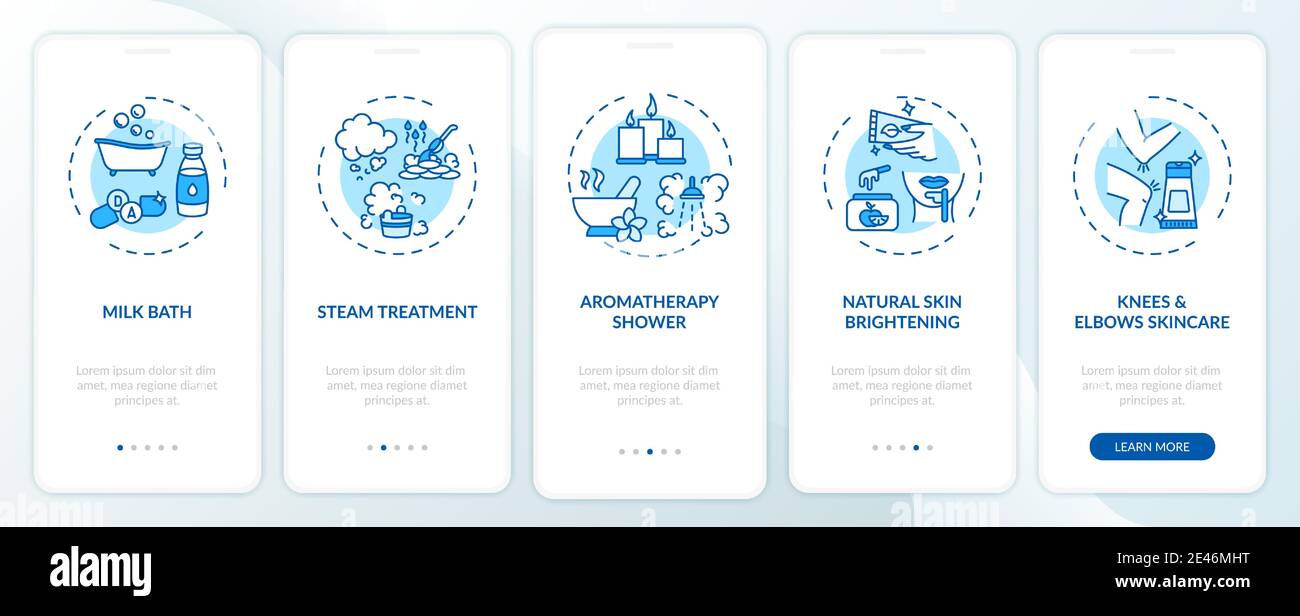 Spa procedures onboarding mobile app page screen with concepts Stock Vector