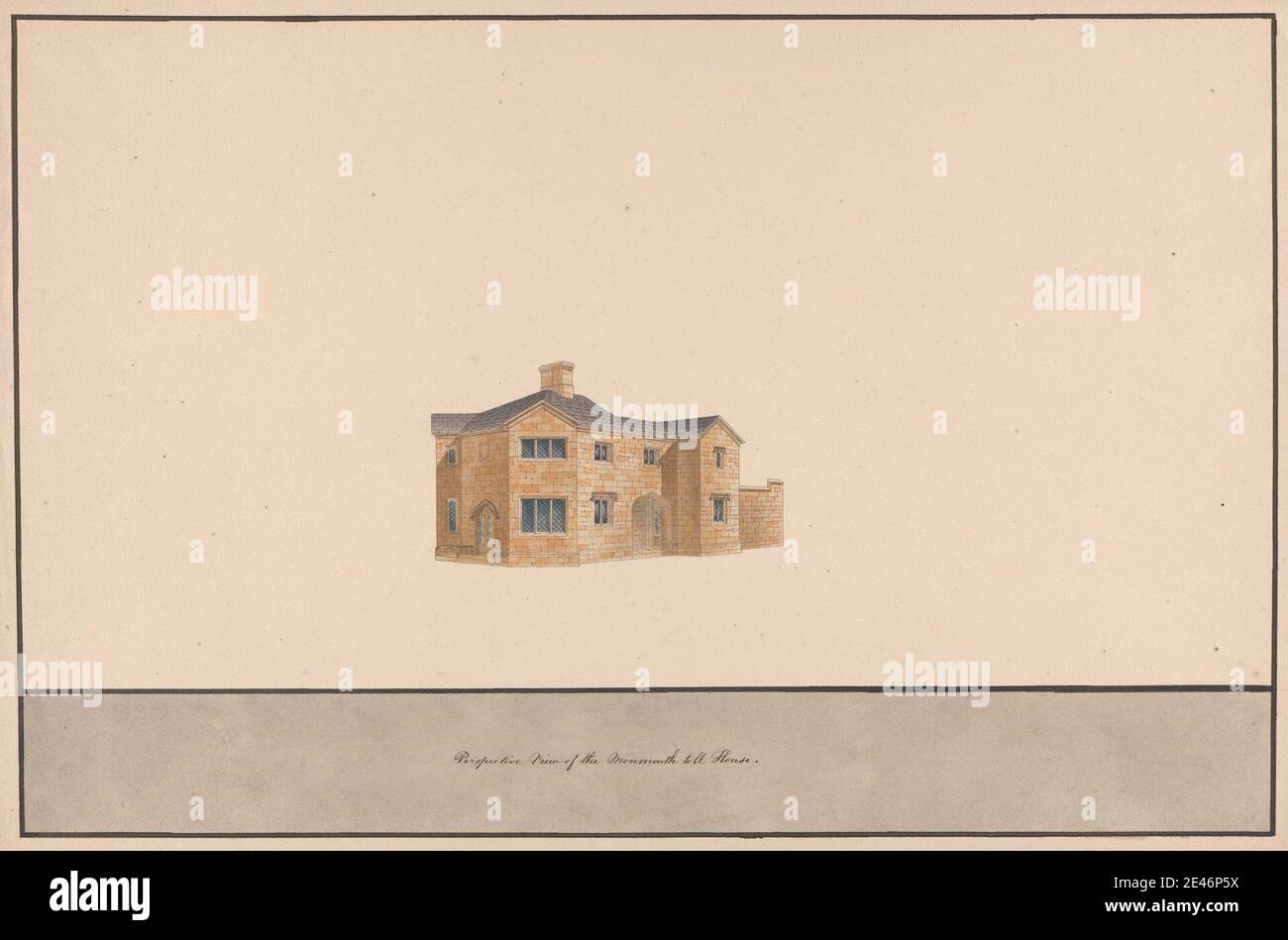 Studio of Sir Jeffry Wyatville, 1766–1840, British, Monmouth Toll House: Perspective View, ca. 1850. Graphite, pen and black ink, and watercolor on moderately thick, slightly textured, cream wove paper with black ink border..   architectural subject Stock Photo