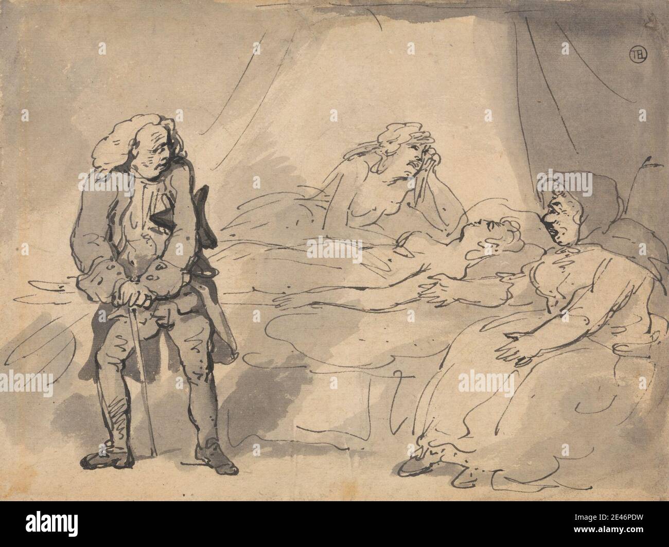 Thomas Rowlandson, 17561827, British, A DeathBed Scene, undated. Gray