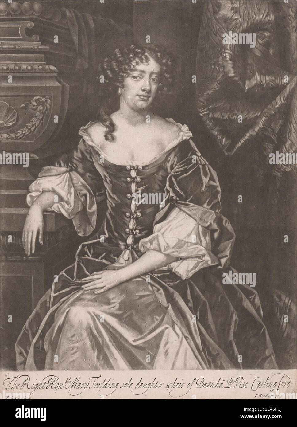 Isaac Beckett, 1652/3–1719, British, The Right Honorable Mary Feilding sole daughter and heir of Barnha Lord Viscount Cardingford. Mezzotint. Public Domain Stock Photo