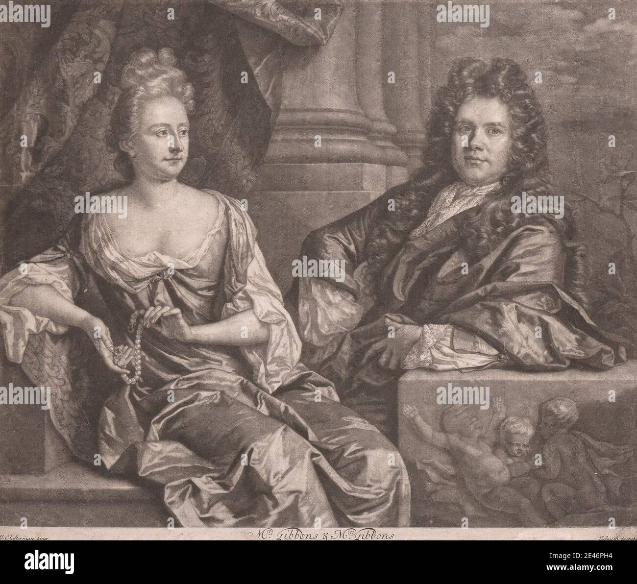 John Smith, 1652–1743, British, Mr. Gibbons and Mrs. Gibbons. Mezzotint. Public Domain Stock Photo