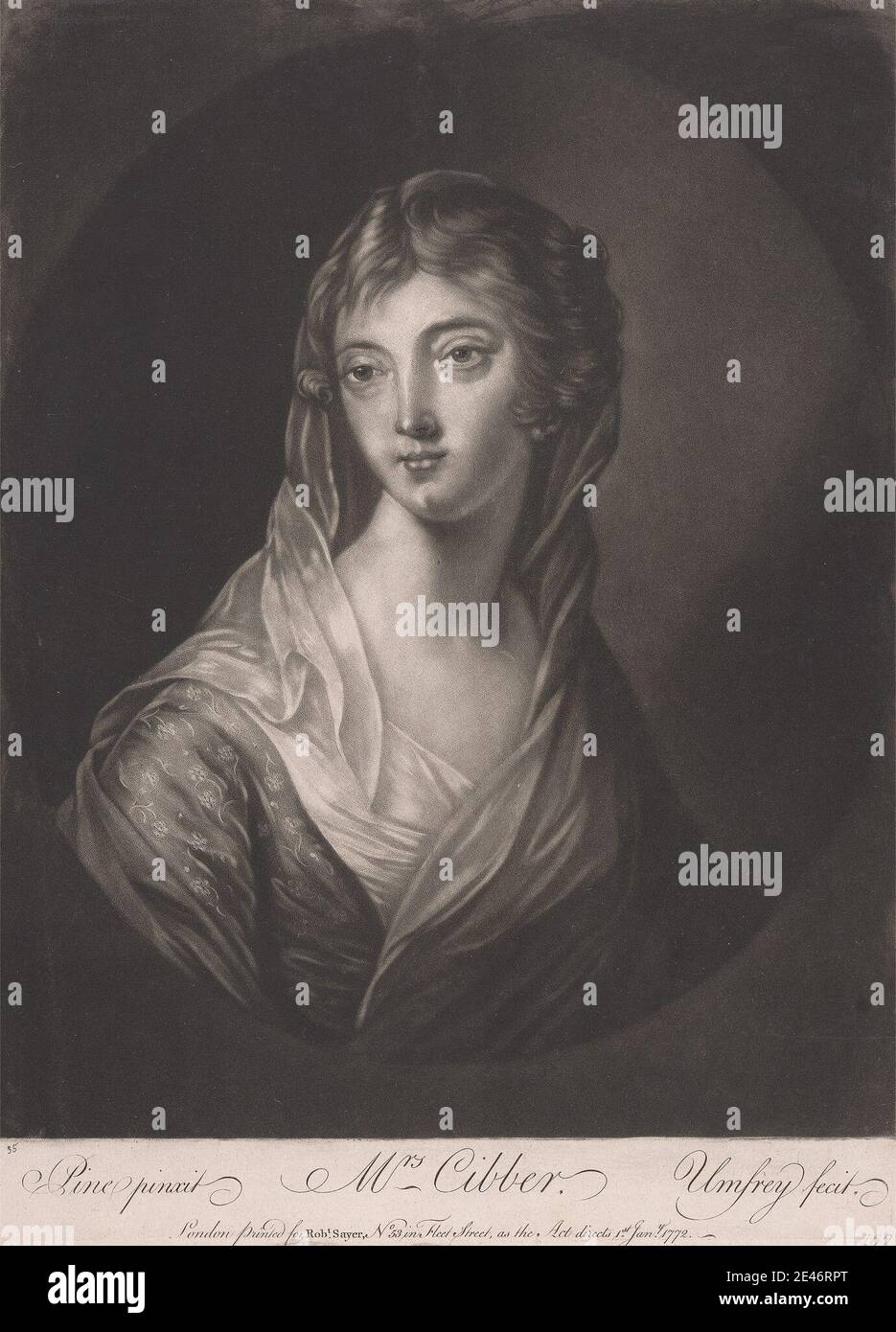 Print made by William Humphrey, 1745–1810, British, Mrs. Cibber, 1772. Mezzotint.   Cibber [née Arne], Susannah Maria (1714–1766), actress and singer Stock Photo