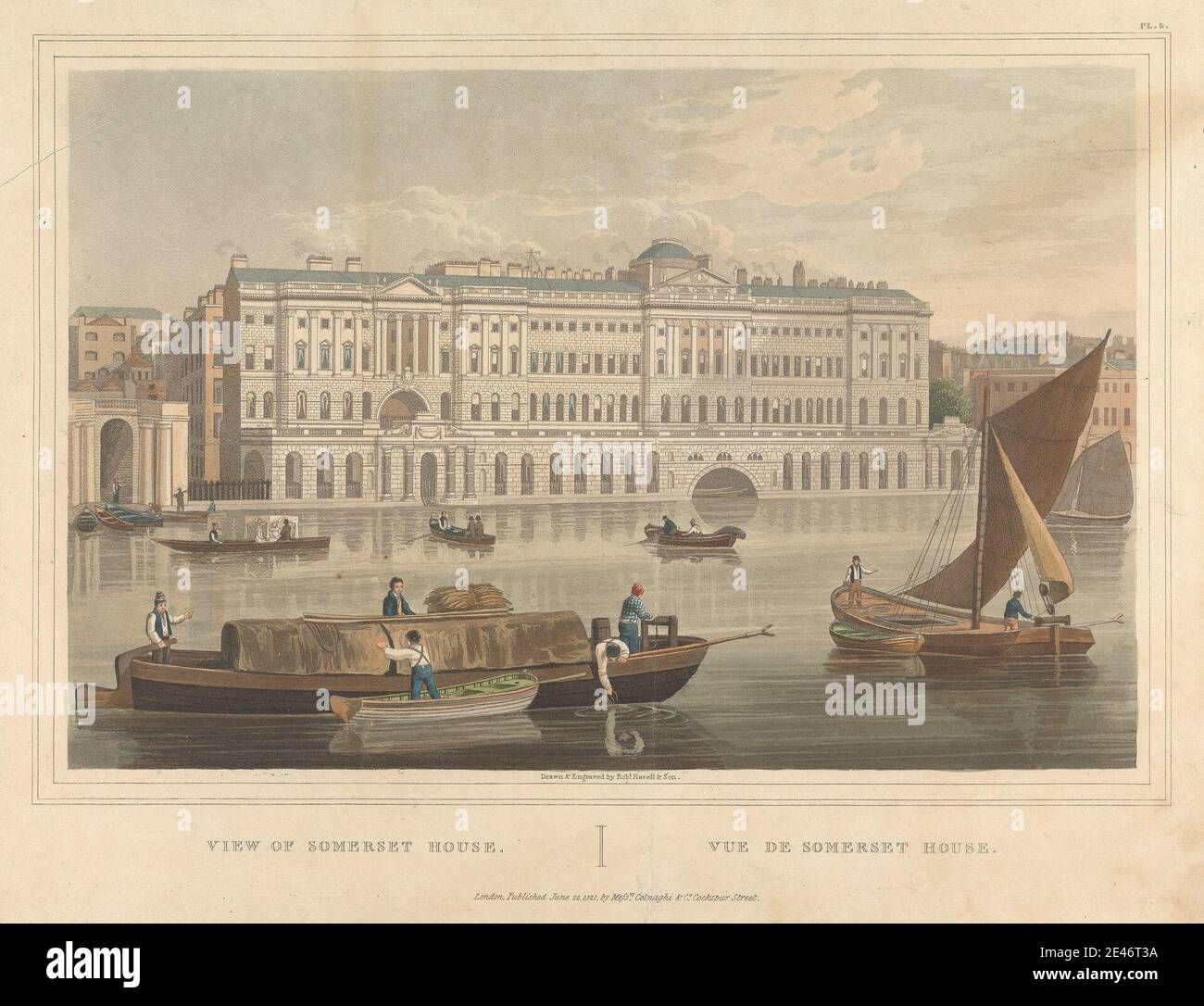 Robert Havell, 1769–1832, British, A View of Somerset House, 1821. Aquatint, hand-colored. Public Domain Stock Photo