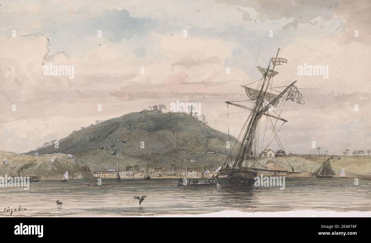 Michel Jean Cazabon, 1814–1888, Trinidadian, active in France ca. 1839-1847, Sanfernando from the Sea. Watercolor over graphite with washes and touches of white gouache on buff paper. Public Domain Stock Photo