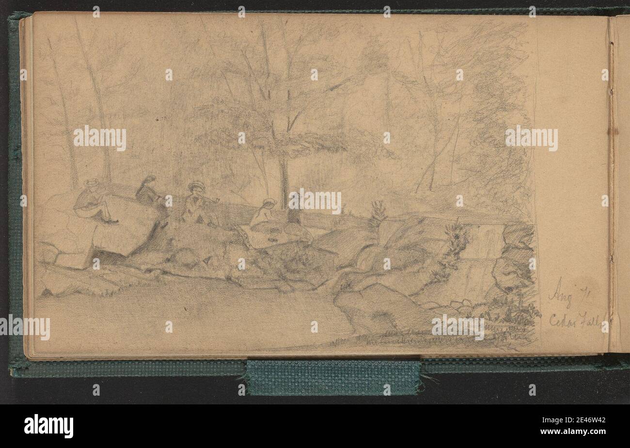 unknown artist, A Group of Figures Sitting on Large Rocks Near a ...