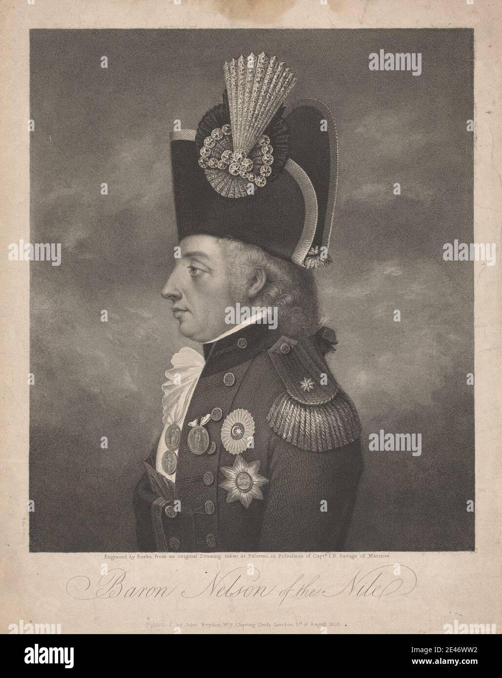 Thomas Burke, 1749–1815, British, Baron Nelson of the Nile, 1800. Stipple engraving. Public Domain Stock Photo