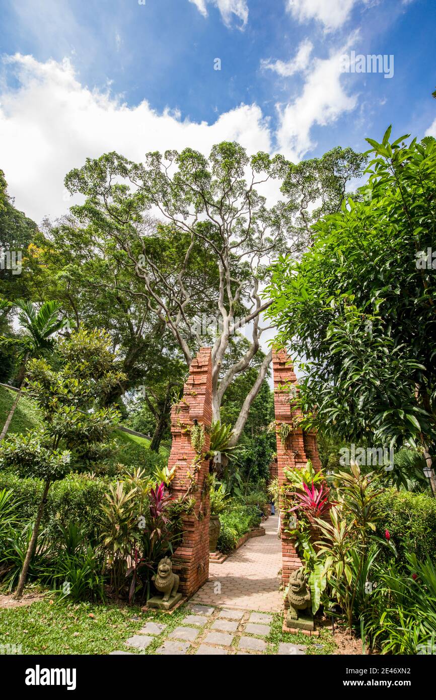 the Sang Nila Utama Garden in Fort Canning Park.  It is named after the first ancient king of Singapore and reimagines the Southeast Asian gardens. Stock Photo