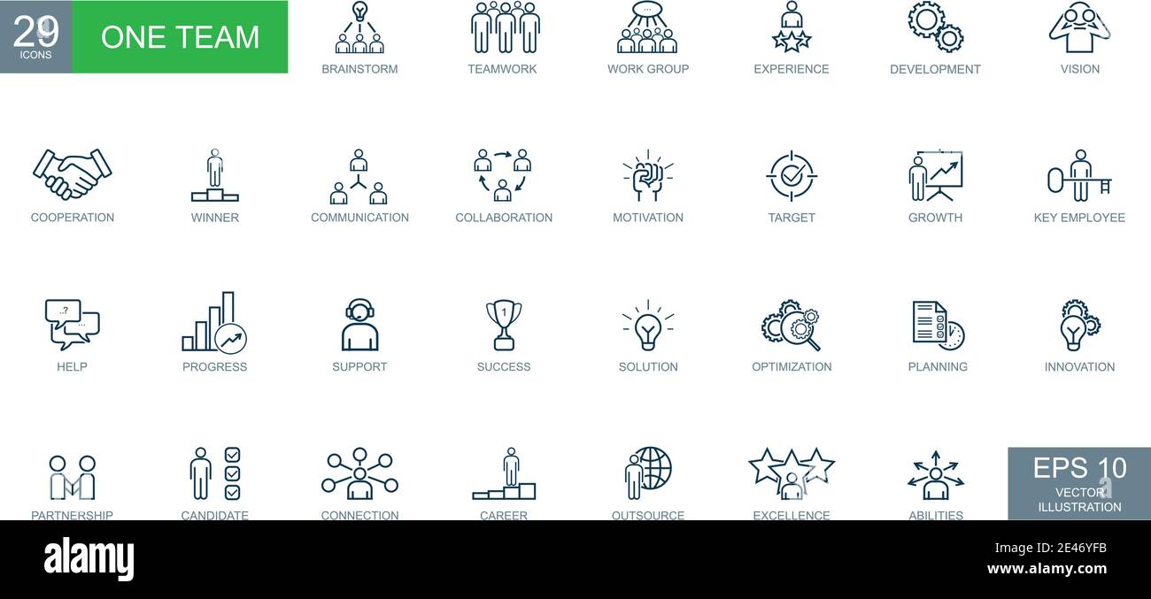 Business concept, business people, one team. Thin line web icons set. Vector illustration Stock Vector
