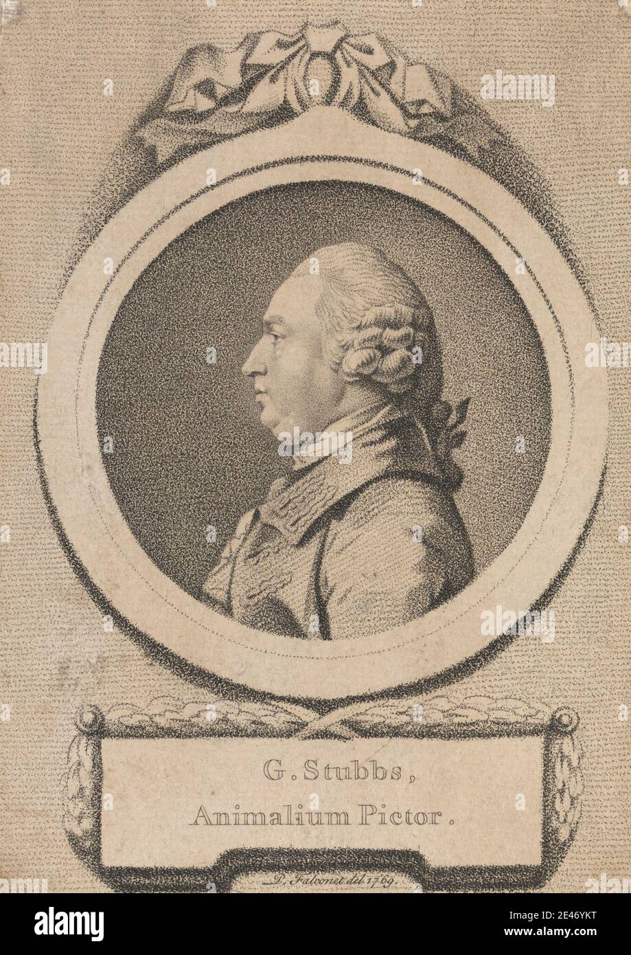 D. P. Pariset, born 1740, active in Britain from 1767, French, Portrait: G. Stubbs, Animalium Pictor, after 1769. Soft-ground etching and engraving on medium, slightly textured, cream, laid paper.   frame (furnishing) , portrait. Stubbs, George (1724–1806), painter, engraver, and anatomist Stock Photo