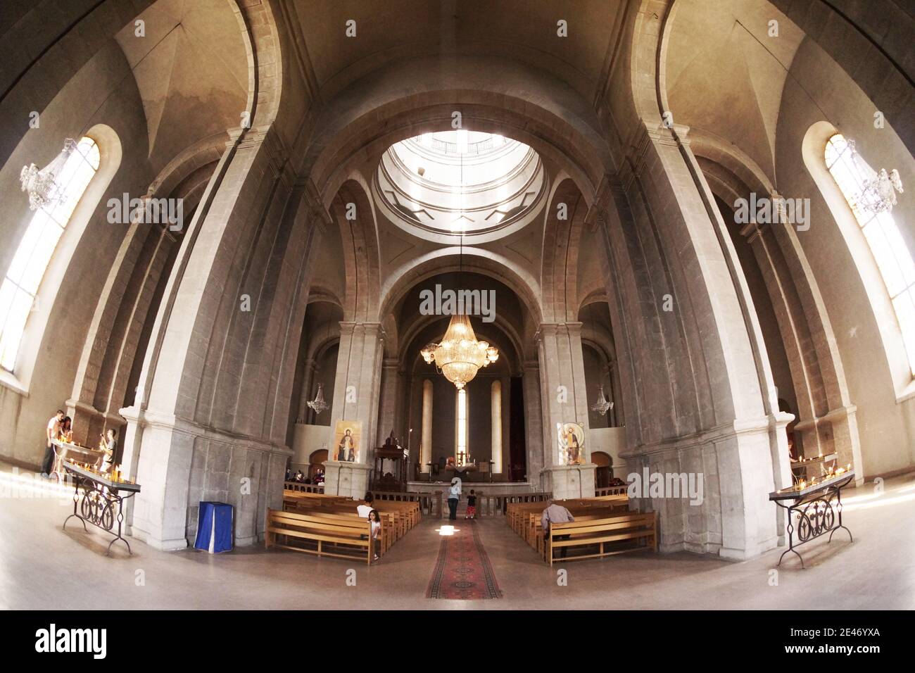 SHUSHI, ARMENIA - Jul 26, 2015: Inside Ghazanchetsots Cathedral, Shushi before Azerbaijan occupation. Stock Photo