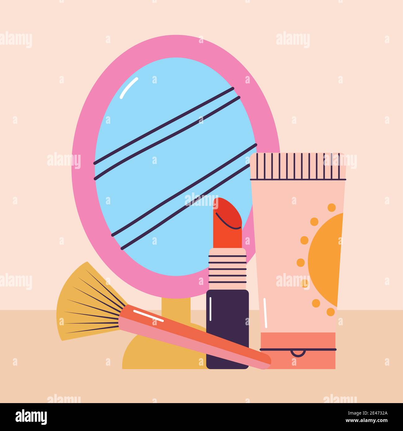 bundle of makeup icons on a pink background Stock Vector