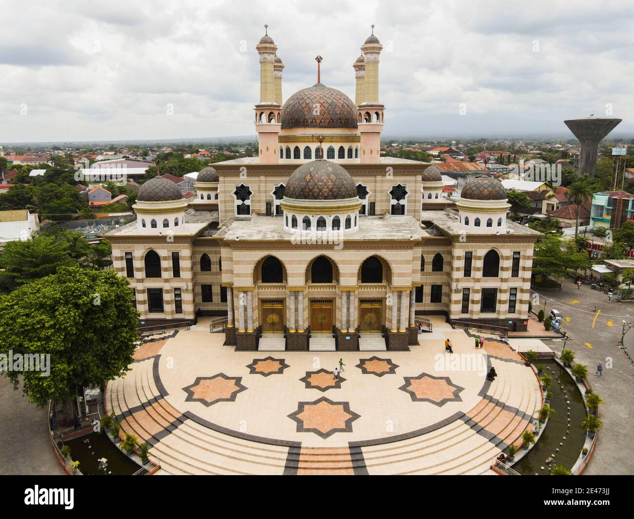 Aerial view of the mosque in Klaten, Indonesia starting from the Door. Klaten, Indonesia - December 2020. Stock Photo