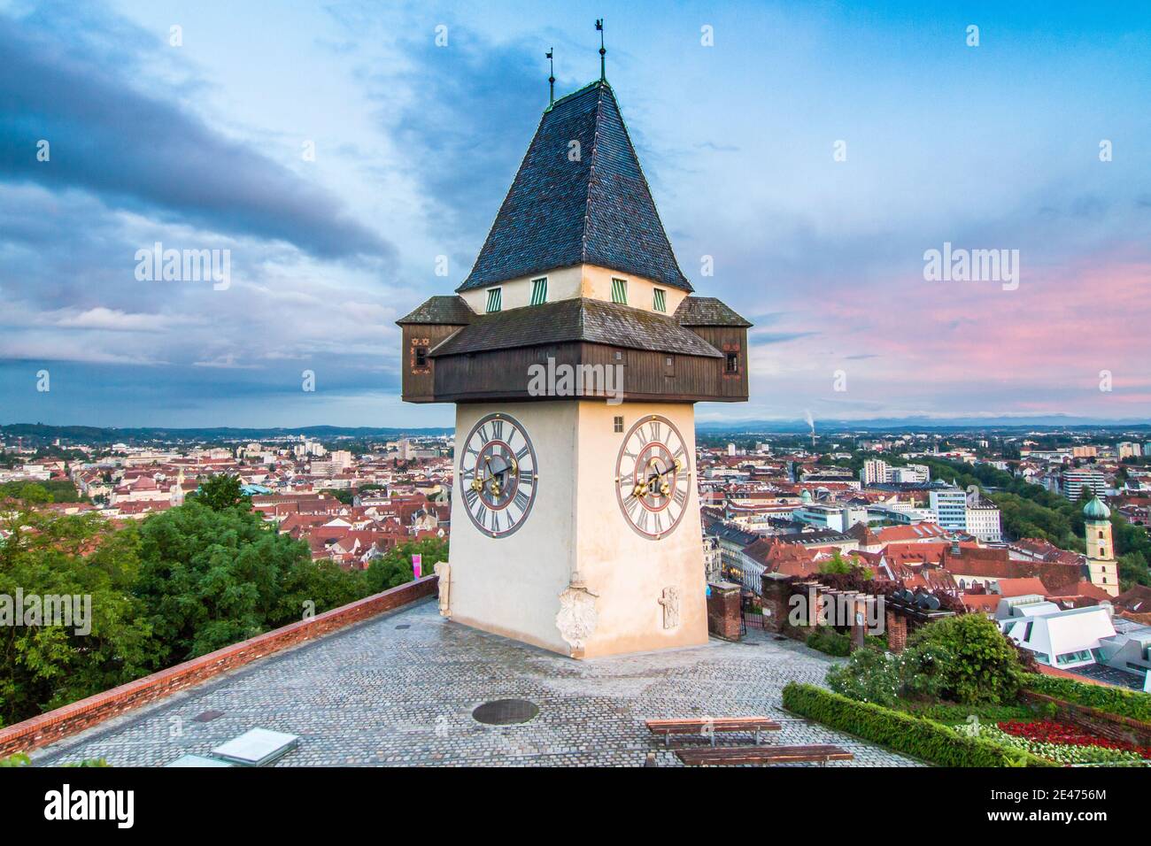 The landmark of Graz called Uhrturm Stock Photo