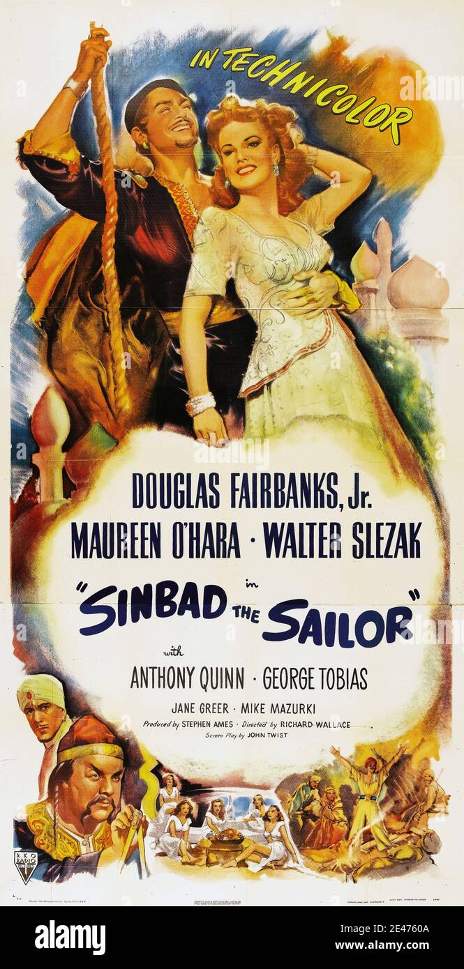 Poster - Douglas Fairbanks Jr., Maureen O'Hara, 'Sinbad the Sailor' (1947) RKO Radio Pictures / File Reference # 34082-226THA Stock Photo
