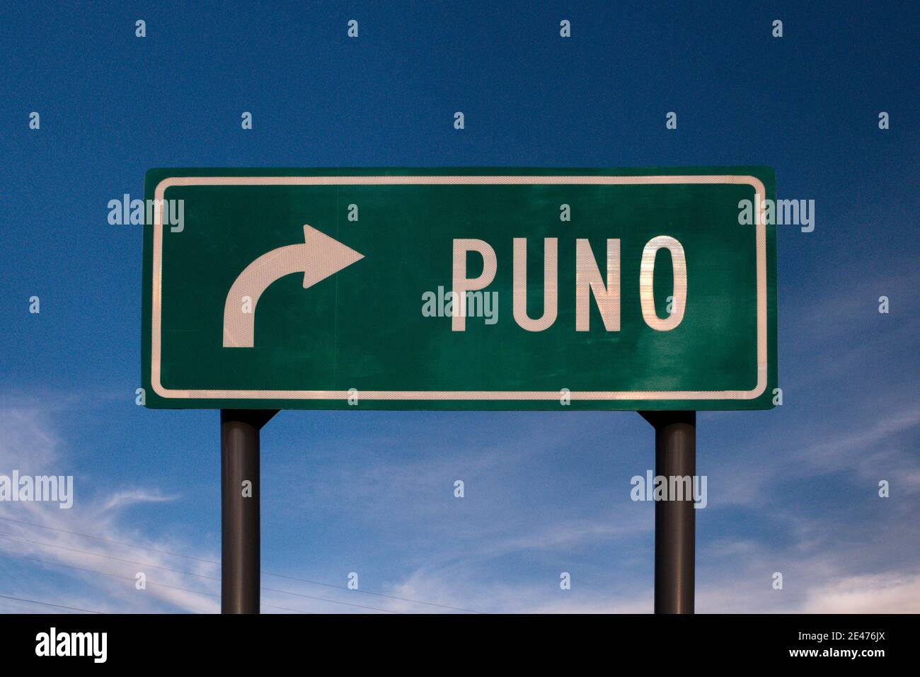 Road sign bound for Puno Peru Stock Photo