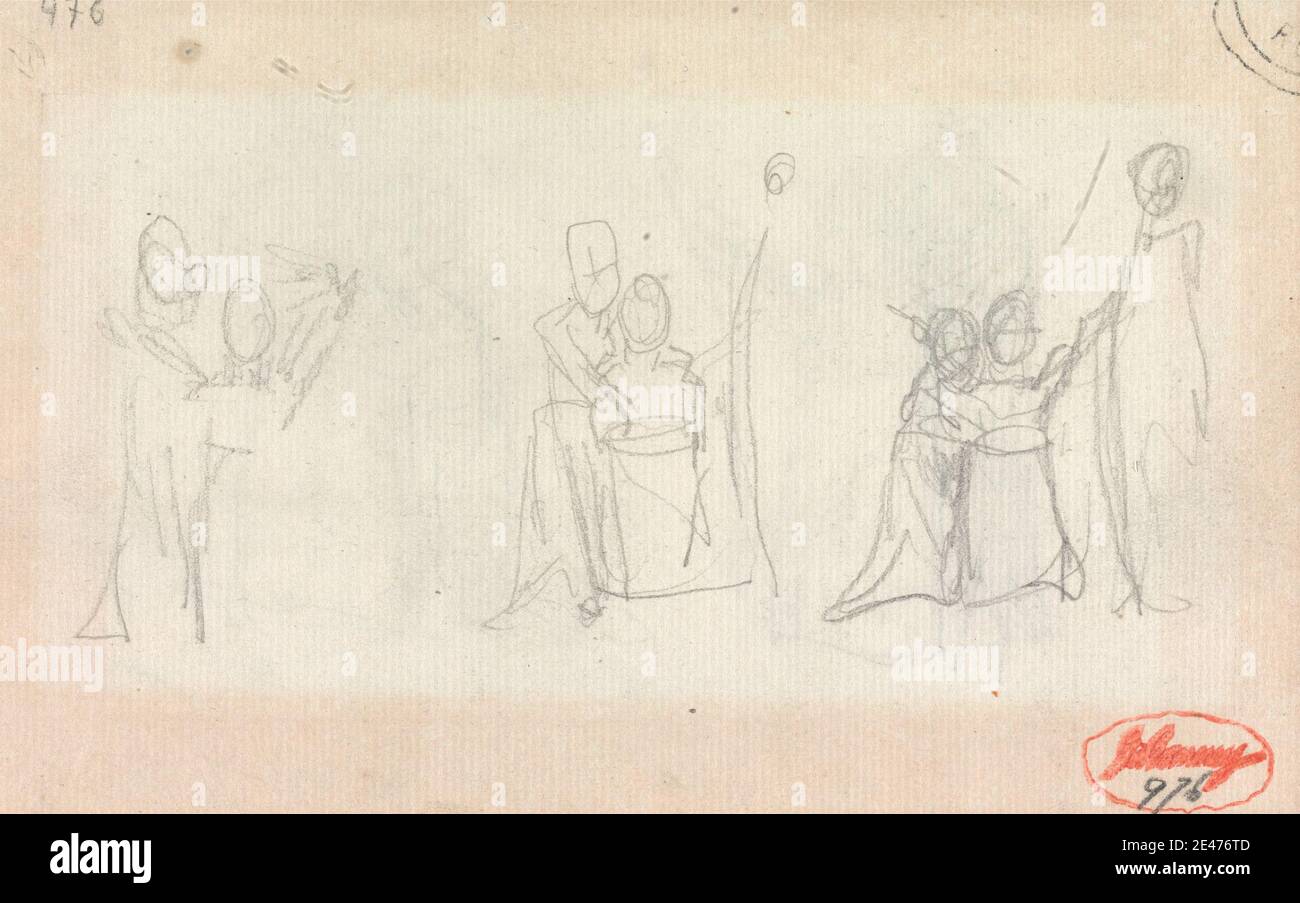 George Romney, 1734–1802, British, Family Group: Three Sketches, undated. Graphite on medium, slightly textured, cream laid paper.   children , family , genre subject Stock Photo
