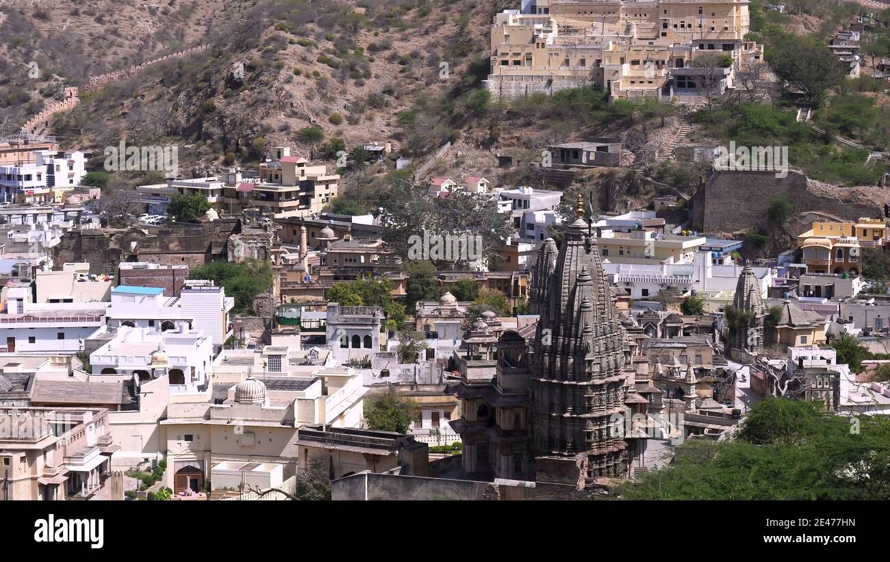 ganesh temple and badrinath temple from amer fort in jaipur, india Stock Photo