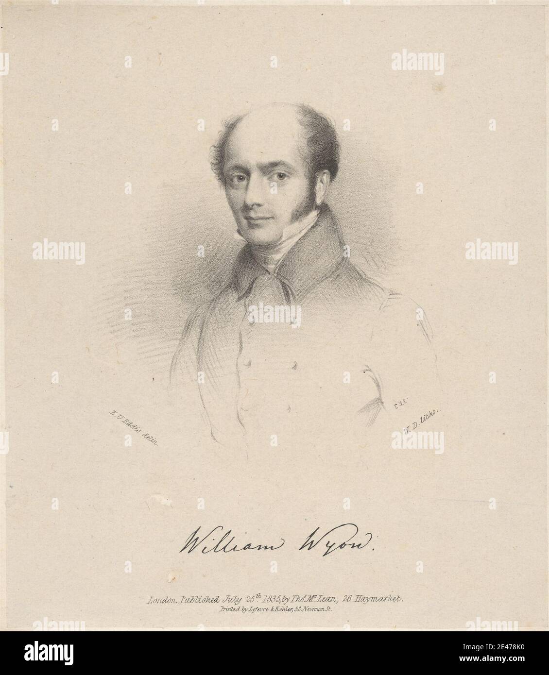 Print made by William Drummond, active 1829, William Wyon, 1835. Lithograph on moderately thick, slightly textured, cream wove paper with cream chine collé.   artist , bald , bust , coat , collar , man , neckerchief , portrait. Wyon, William (1795–1851), die-engraver and medallist Stock Photo