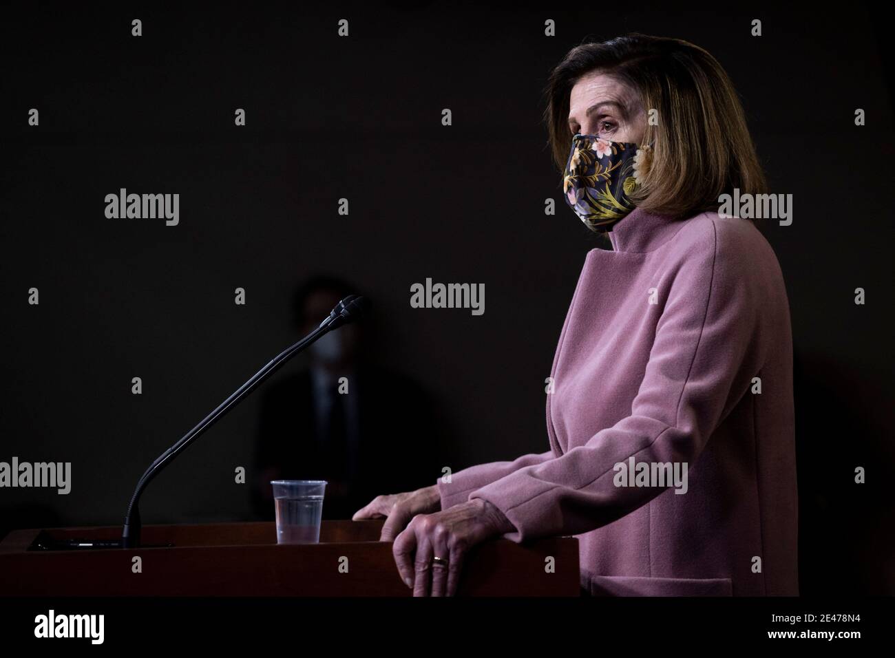 Washington, USA. 21st Jan, 2021. U.S. House Speaker Nancy Pelosi speaks during a press conference on Capitol Hill in Washington, DC, the United States, Jan. 21, 2021. U.S. House Speaker Nancy Pelosi said on Thursday that House committees will work on a new COVID-19 relief package next week. Credit: Ting Shen/Xinhua/Alamy Live News Stock Photo