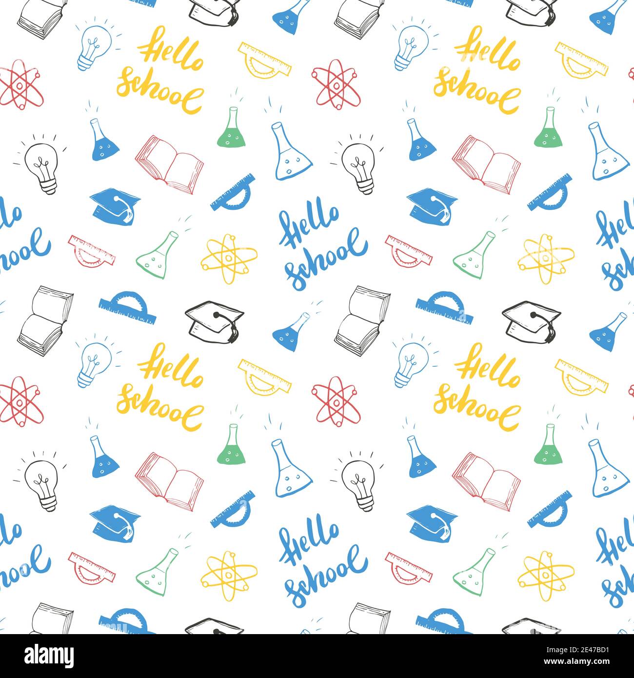 School seamless pattern Hand Drawn Doodles, Vector Illustration Stock ...
