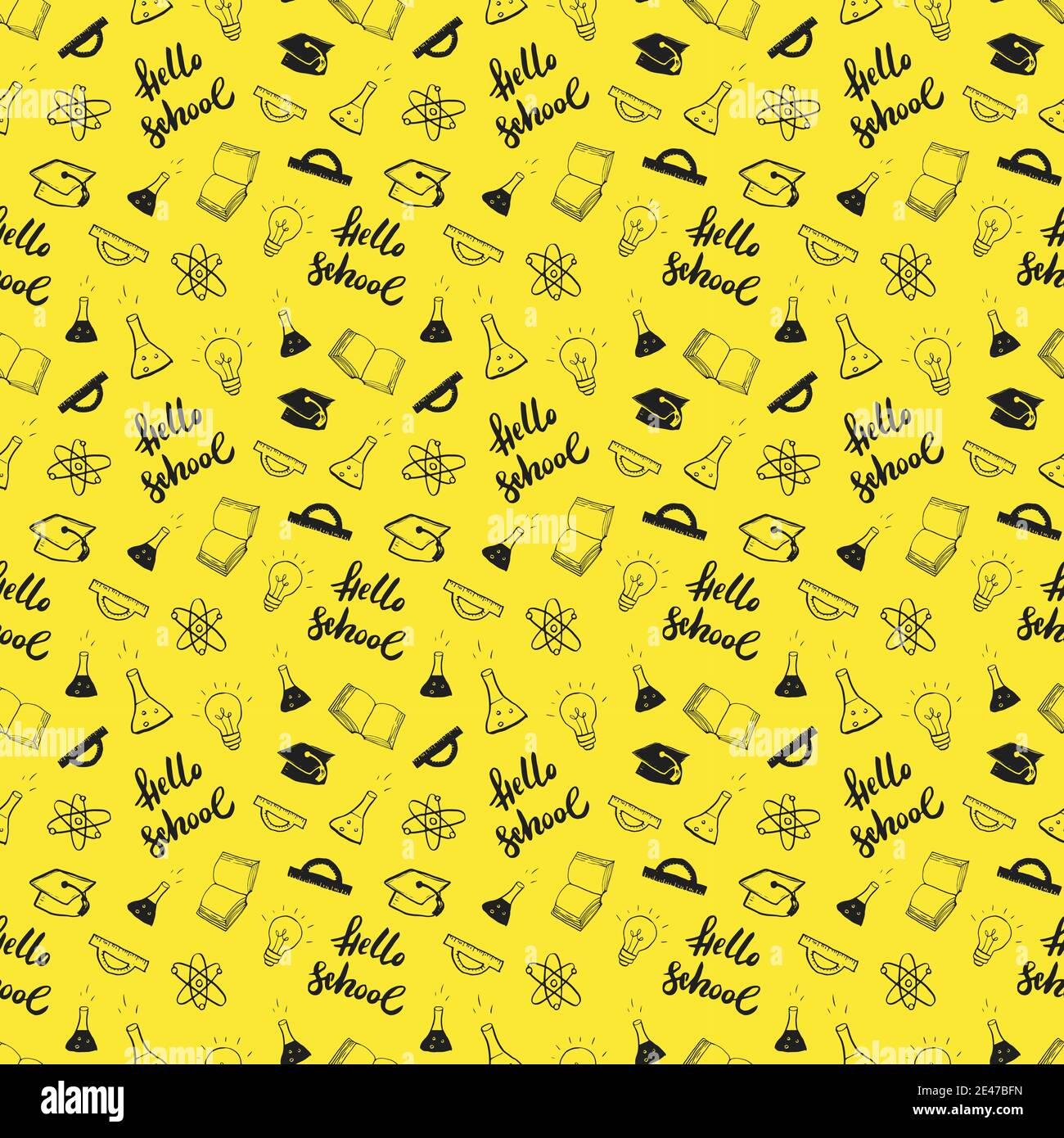 School seamless pattern Hand Drawn Doodles, Vector Illustration Stock ...