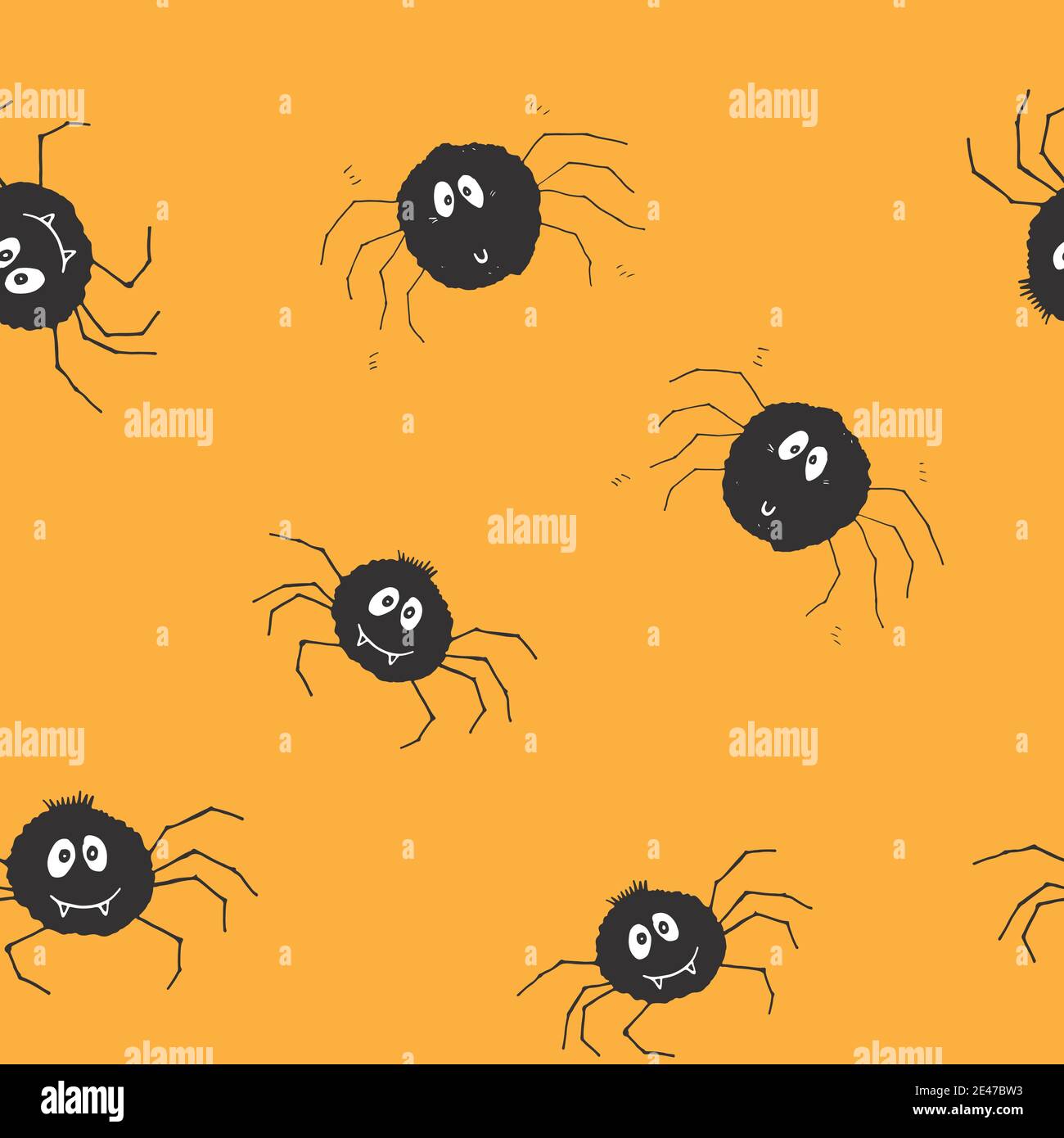 Cute Spider Seamless Pattern, Cartoon Hand Drawn Spider Doodles Vector ...