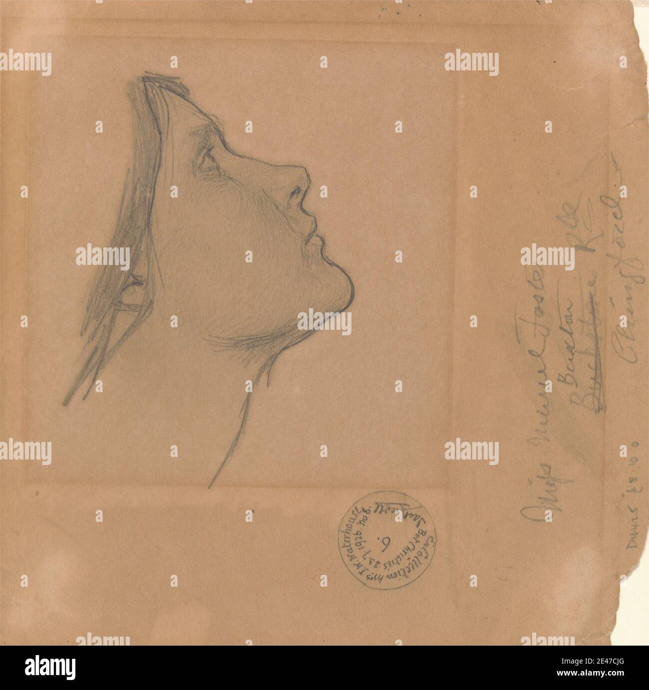 John William Waterhouse, 1849–1917, British, Study for 'Lamia', undated. Graphite on medium, slightly textured, beige wove paper.   face , figure study , profile Stock Photo