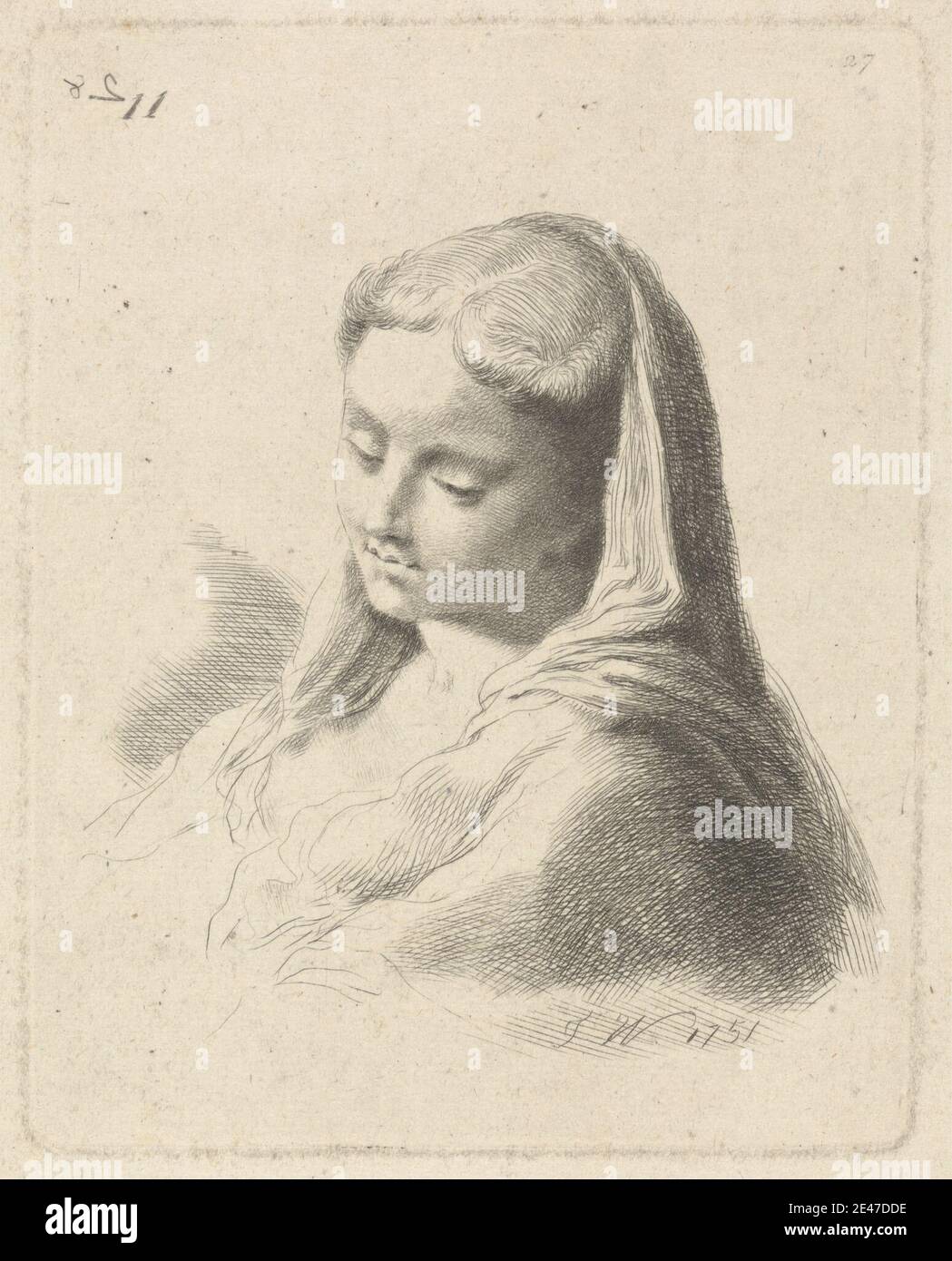 Thomas Worlidge, 1700–1766, British, Head of a Young Woman, 1751. Public Domain Stock Photo