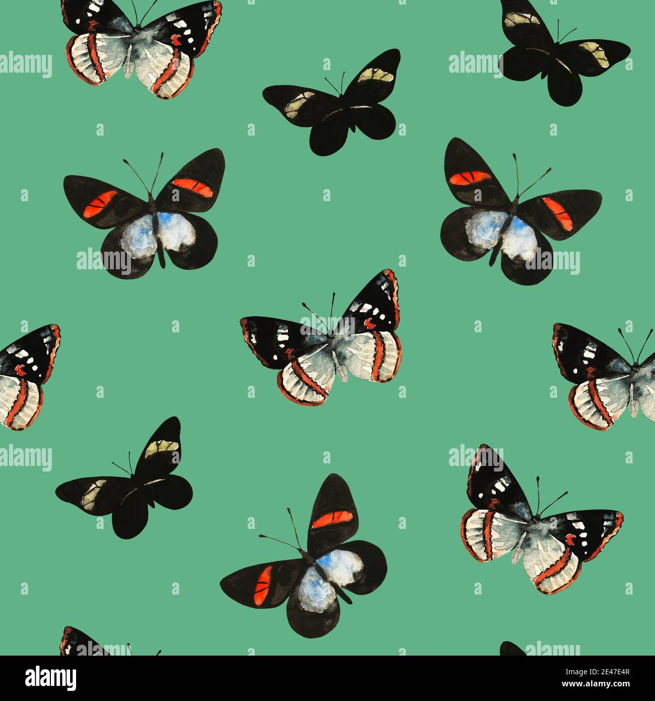 Cute seamless pattern with colorful butterflies. Watercolor ...