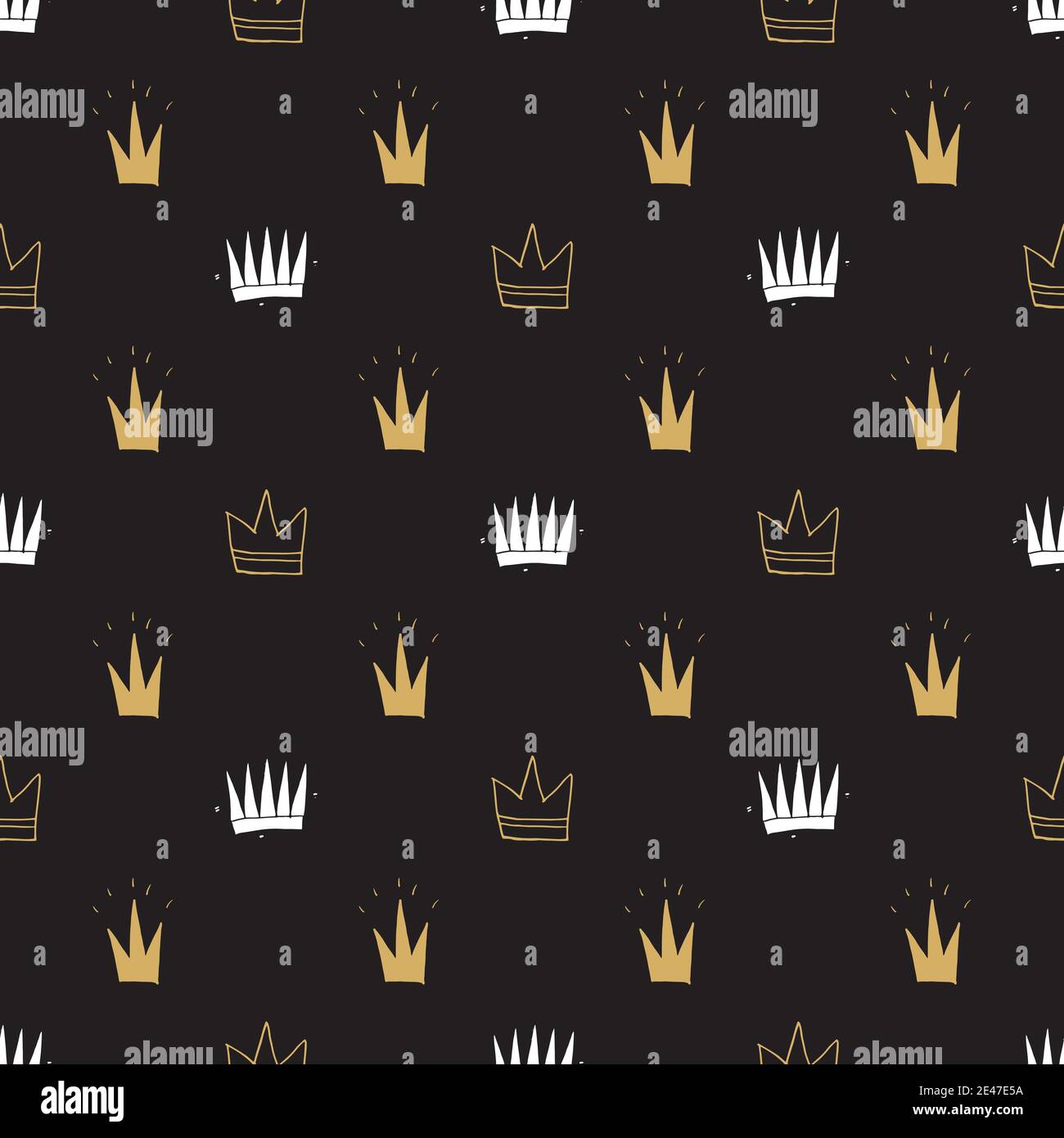Crown Seamless Pattern, hand drawn royal doodles background, Vector ...