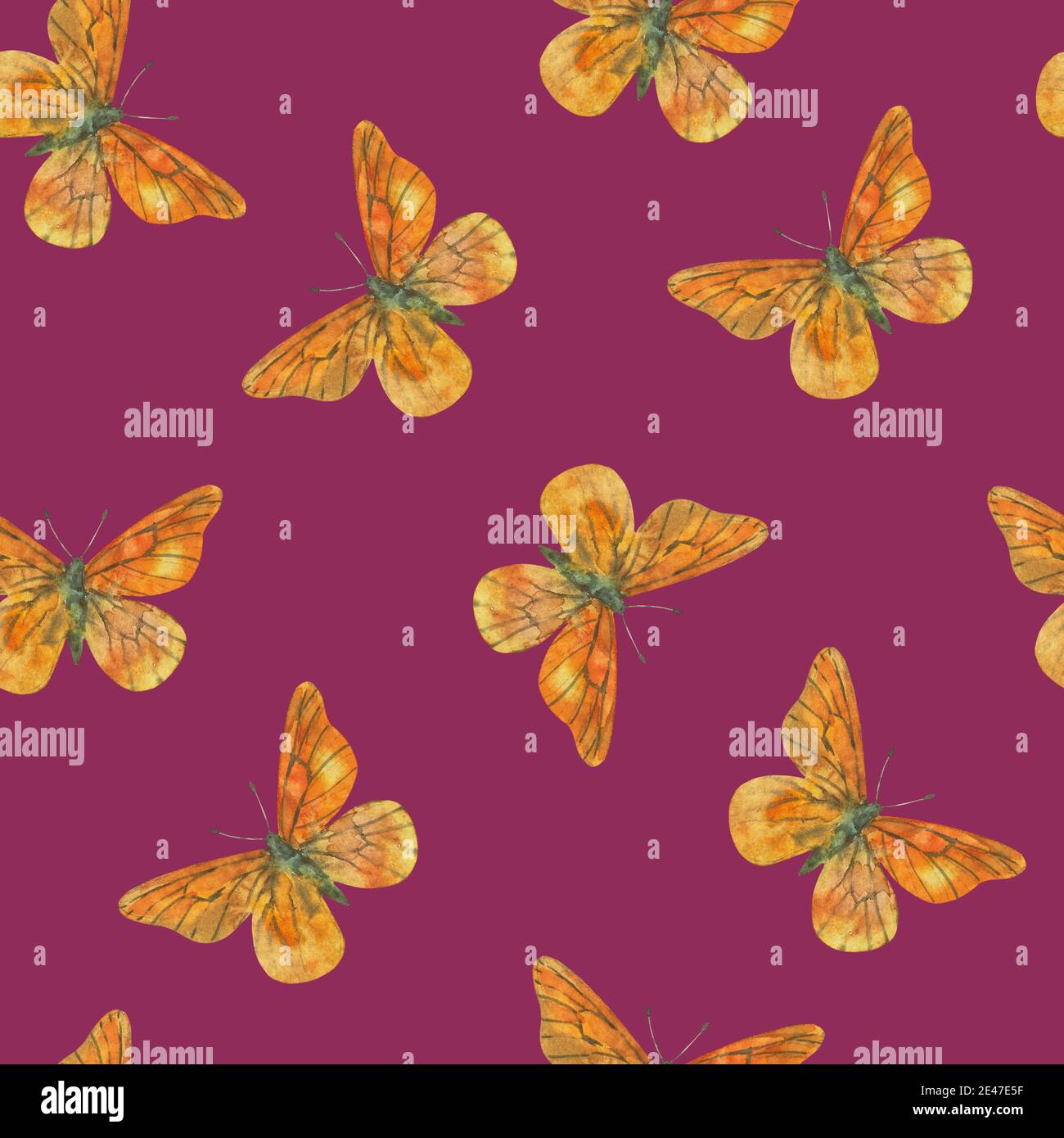 Cute seamless pattern with colorful butterflies. Watercolor ...