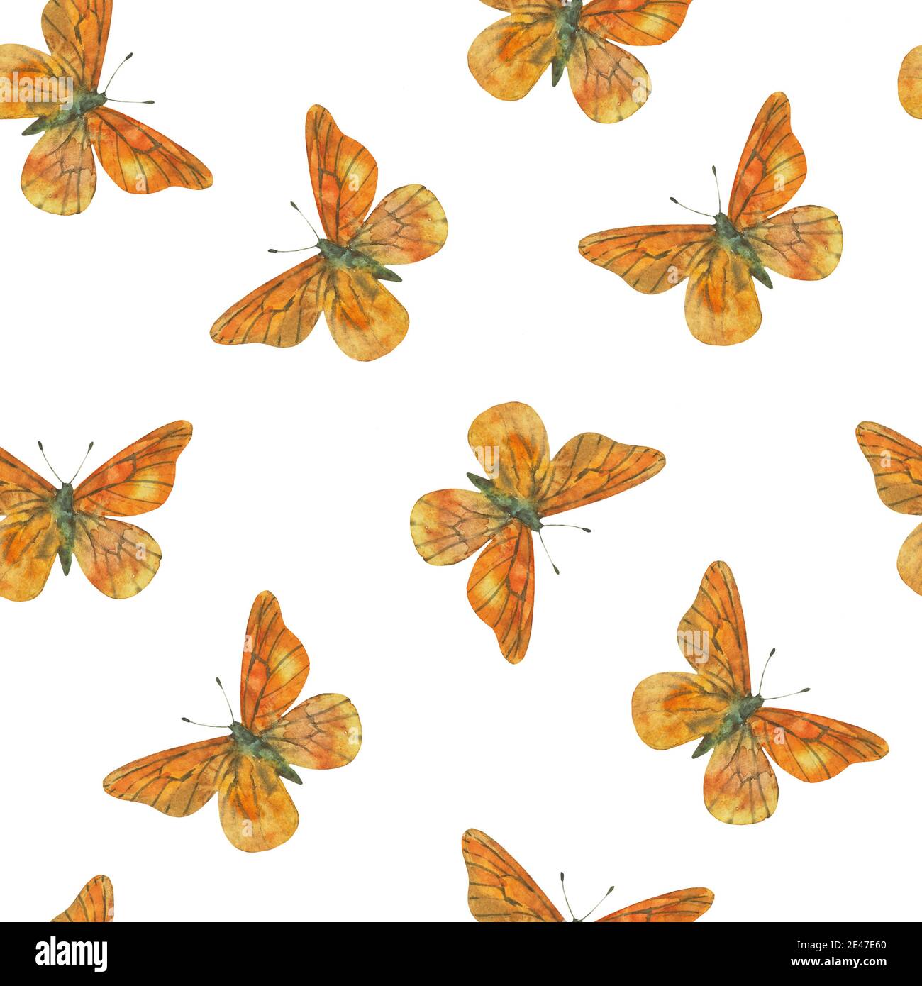 Cute seamless pattern with colorful butterflies. Watercolor ...