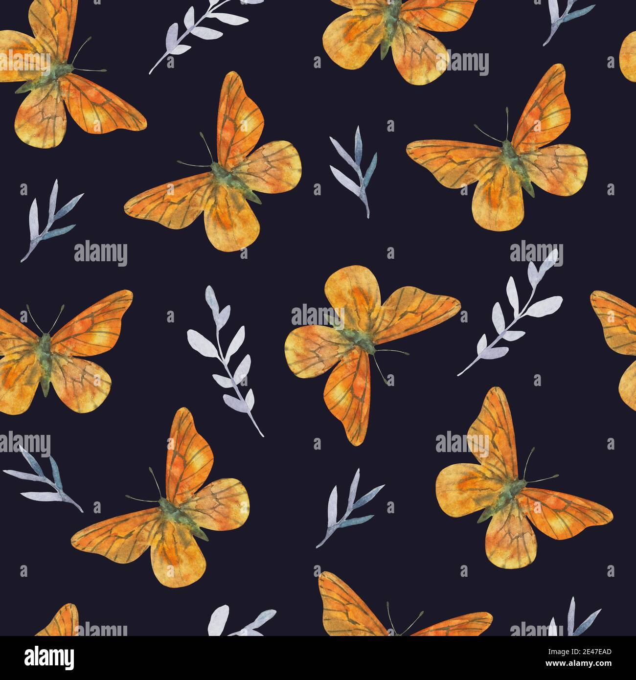 Cute seamless pattern with colorful butterflies and plant elements ...