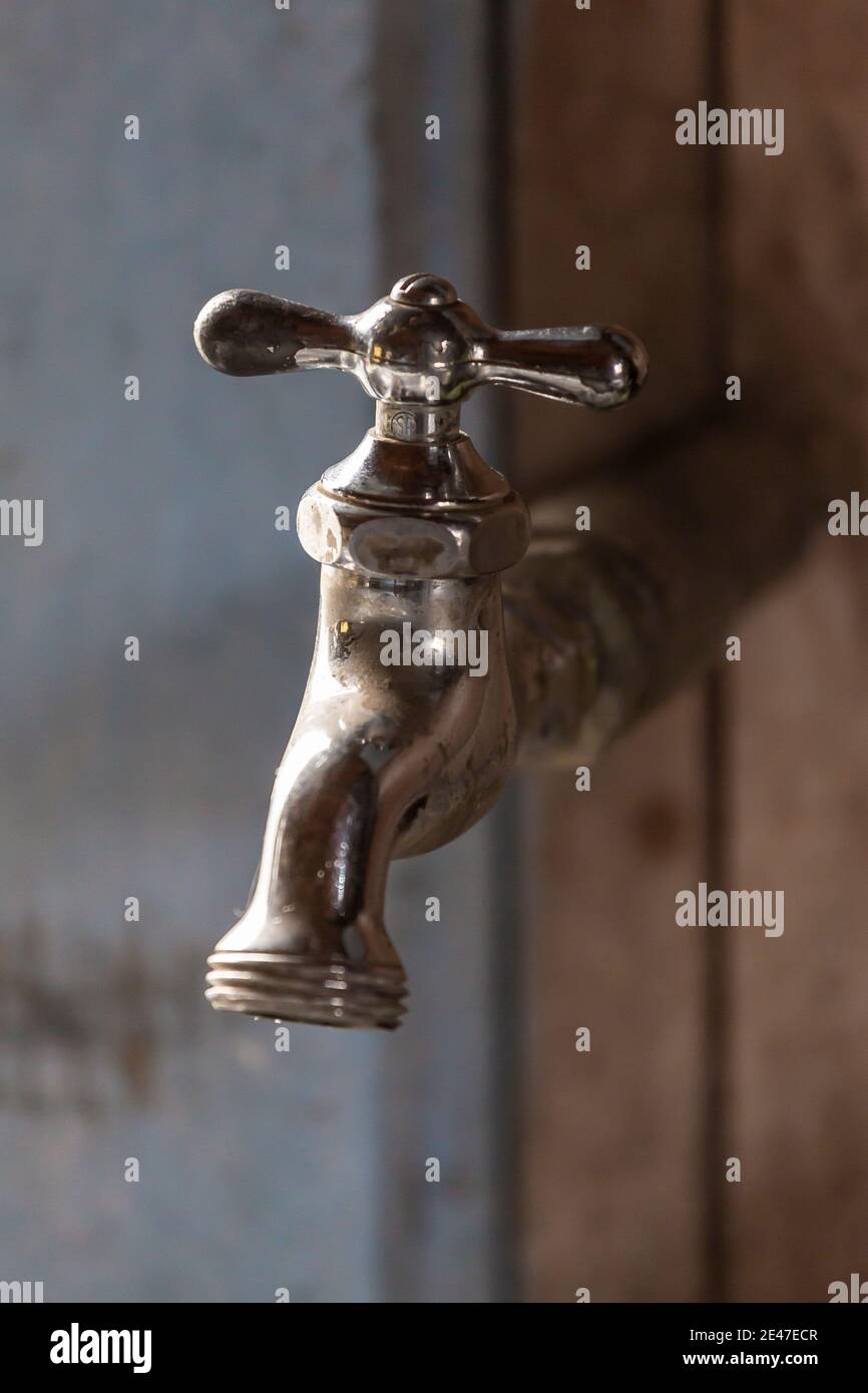 Kitchen faucet in the Riddle Brothers Ranch on Steens Mountain is preserved as an early example of settlement in eastern Oregon, USA Stock Photo