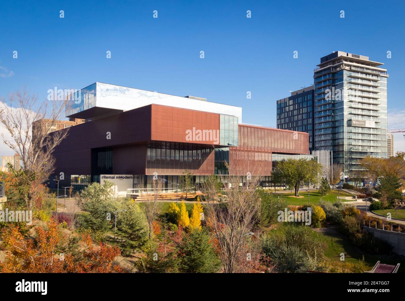 The exterior of the Remai Modern Art Gallery in autumn. Saskatoon, Saskatchewan, Canada. Stock Photo