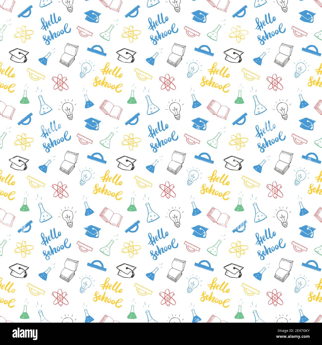 School seamless pattern Hand Drawn Doodles, Vector Illustration Stock ...
