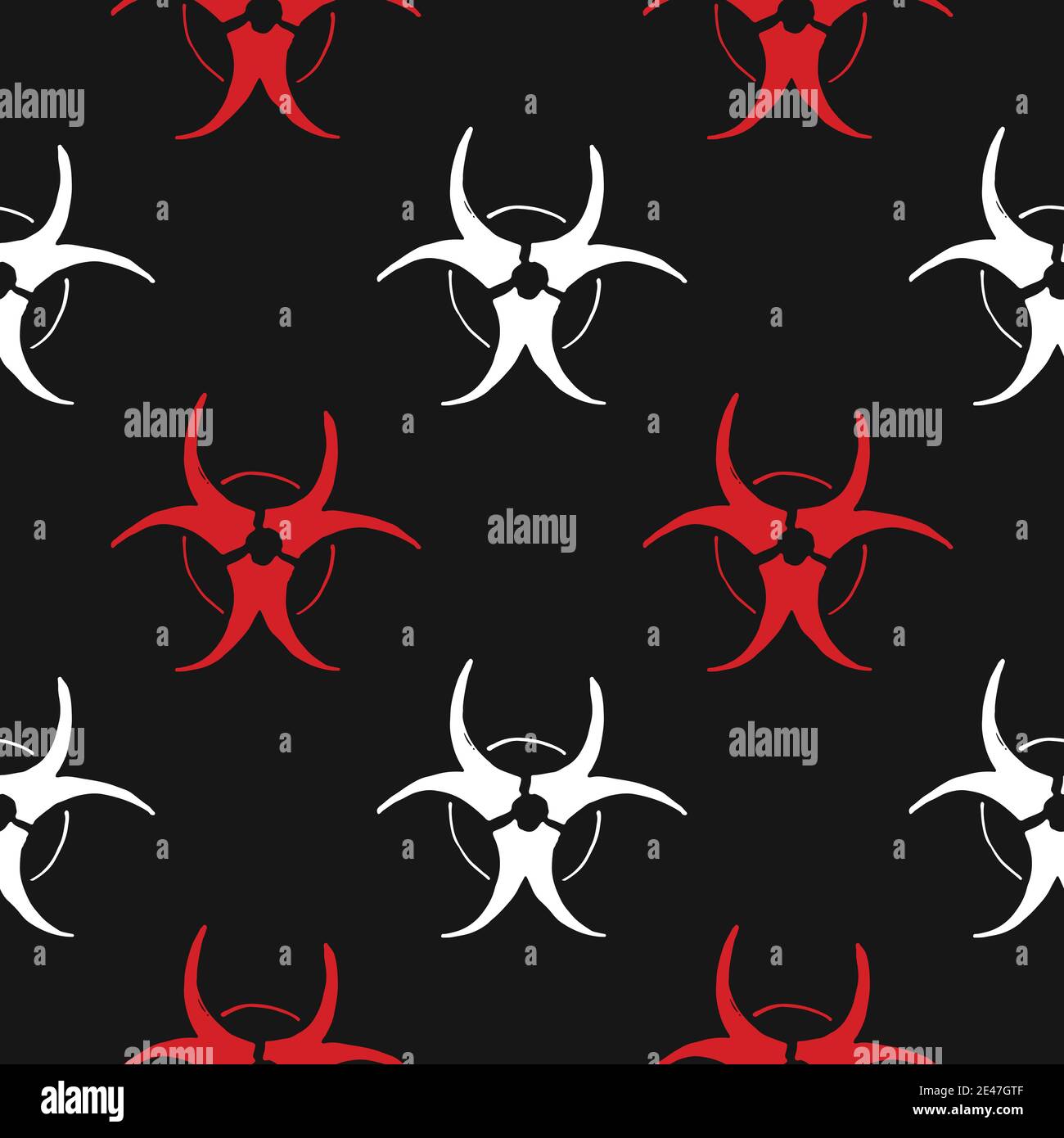 Biohazard symbol Seamless Pattern, Hand Drawn icon background. Vector ...