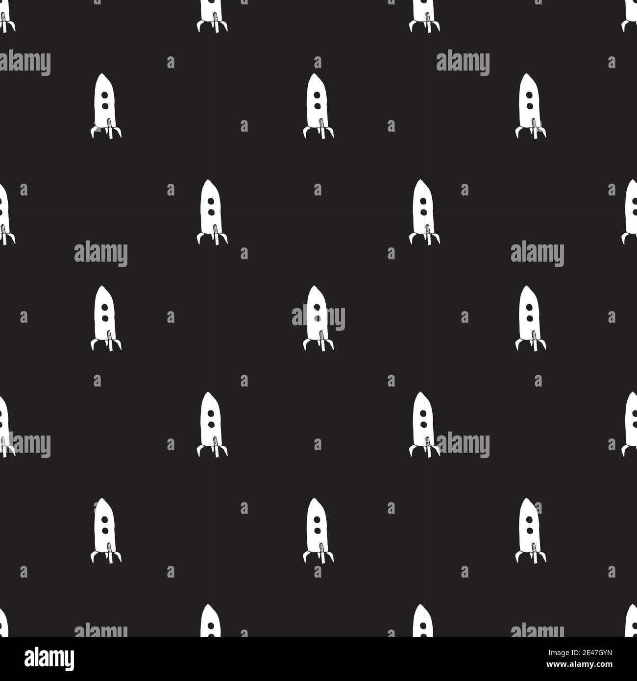 Rocket Seamless pattern. Cute Doodles space ships sketch. Hand drawn ...