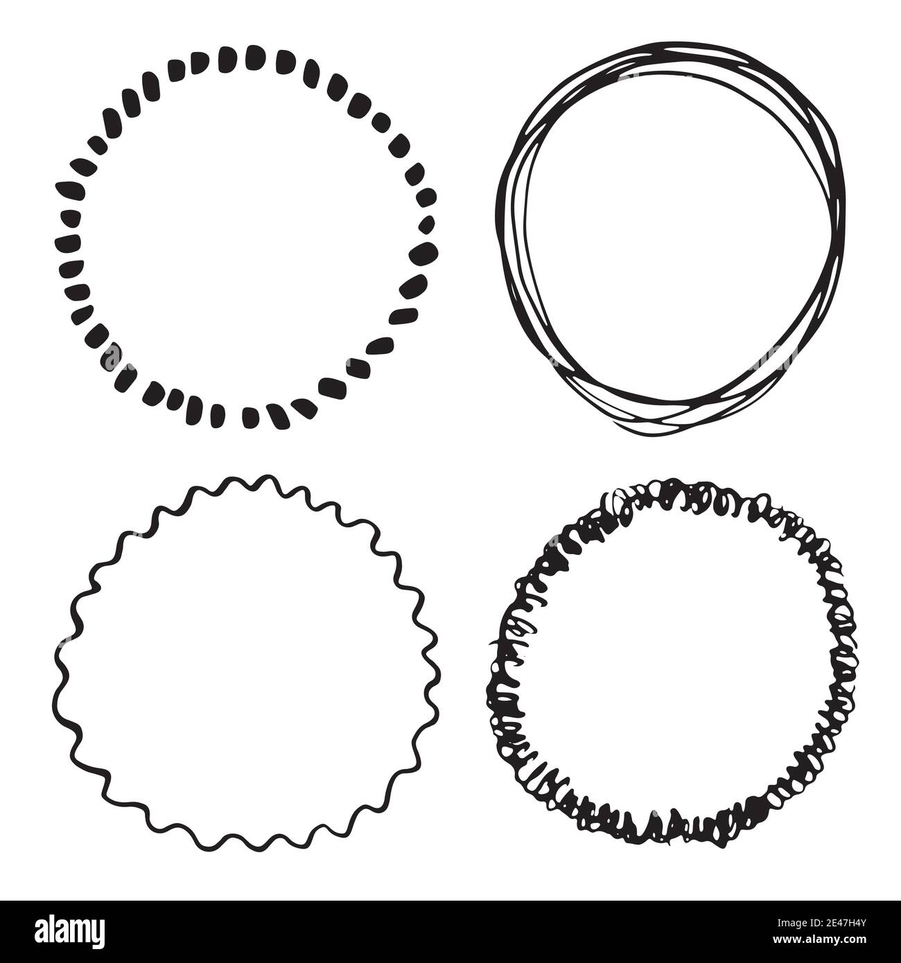 Round Frames, grunge textured hand drawn elements set, vector ...